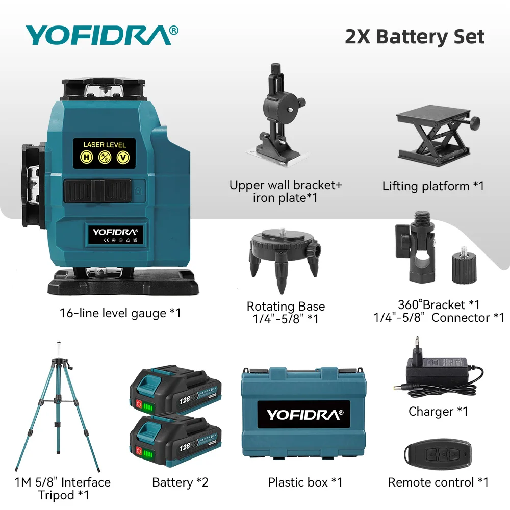 YOFIDRA 16-линейный 4D лазерный уровень для Makita 18В
YOFIDRA 16-линейный 4D лазерный уровень для Makita 18В