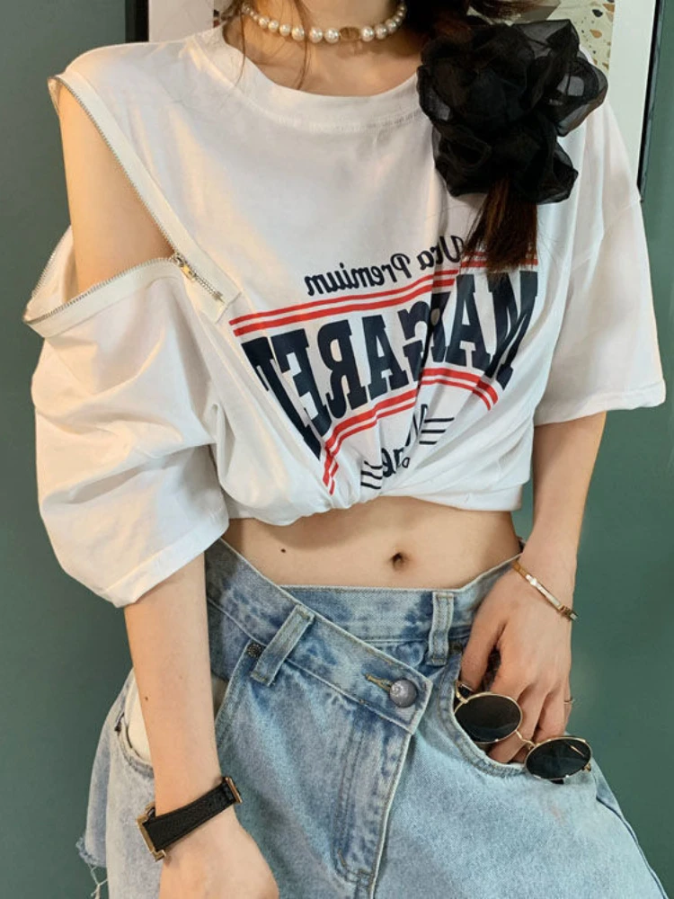 Deeptown Y2K Gothic Zip Up Cropped T Shirts Women Sexy Letter Print Off Shoulder Tee Summer Casual Loose Tops Grunge Punk E-girl
Deeptown Y2K Gothic Zip Up Cropped T Shirts Women Sexy Letter Print Off Shoulder Tee Summer Casual Loose Tops Grunge Punk E-girl