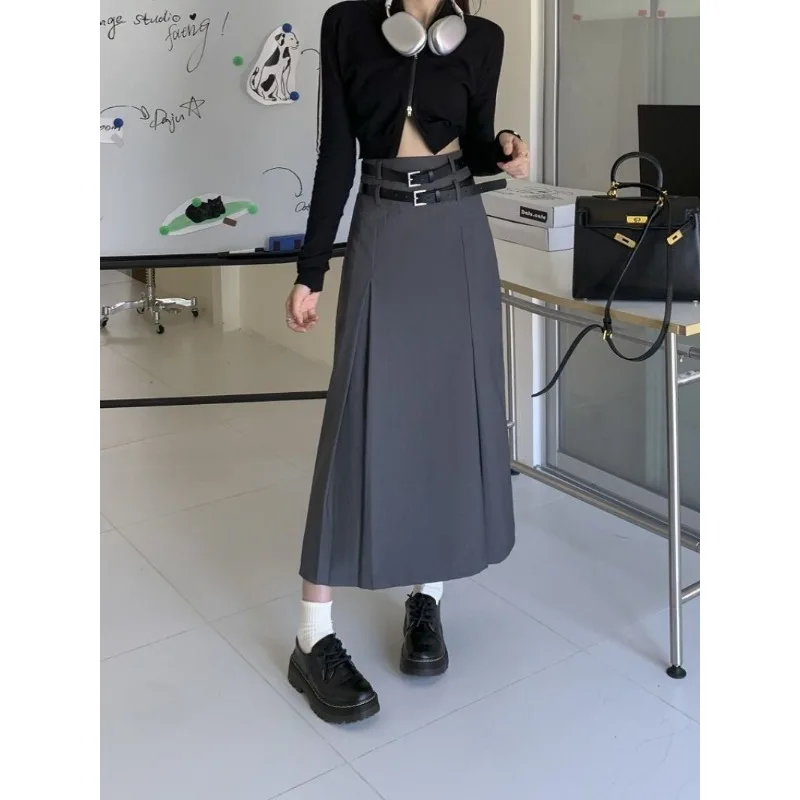 Korean Style High Waist Long Skirt Women 2023 Summer Double Belt Preppy Midi Skirts Woman Pleated Black Gray Y2k A-Line Skirt
Korean Style High Waist Long Skirt Women 2023 Summer Double Belt Preppy Midi Skirts Woman Pleated Black Gray Y2k A-Line Skirt