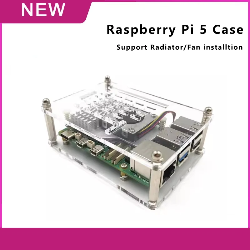 Акриловая фотовспышка Raspberry PI 5/5B для удобного монтажа с радиатором/вентиляторами