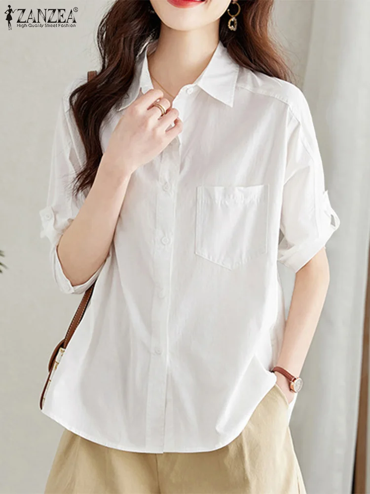 2023 ZANZEA Summer Korean Fashion Shirt Woman Casual Loose Button Loose Tops 3/4 Sleeve Lapel Neck Solid Blouse Chemise Oversize
2023 ZANZEA Summer Korean Fashion Shirt Woman Casual Loose Button Loose Tops 3/4 Sleeve Lapel Neck Solid Blouse Chemise Oversize
