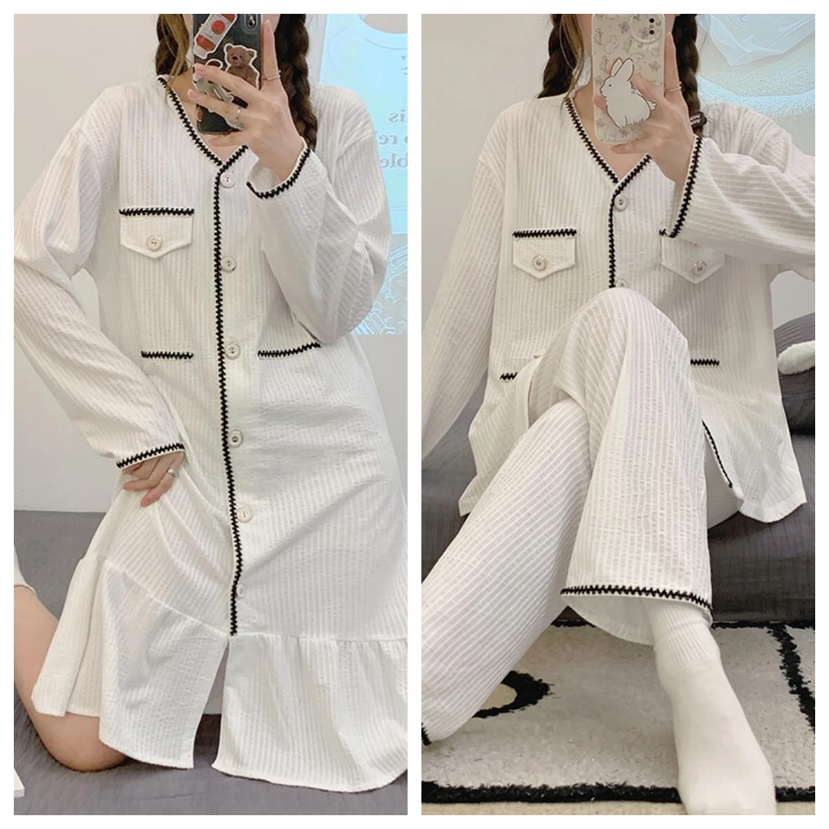 Spring Summer Autumn Pajamas Set Coat Pant Nightgown Pocket Women Loose Soft Breathable Long Sleeve Home Wear Thin Nightdress
Spring Summer Autumn Pajamas Set Coat Pant Nightgown Pocket Women Loose Soft Breathable Long Sleeve Home Wear Thin Nightdress