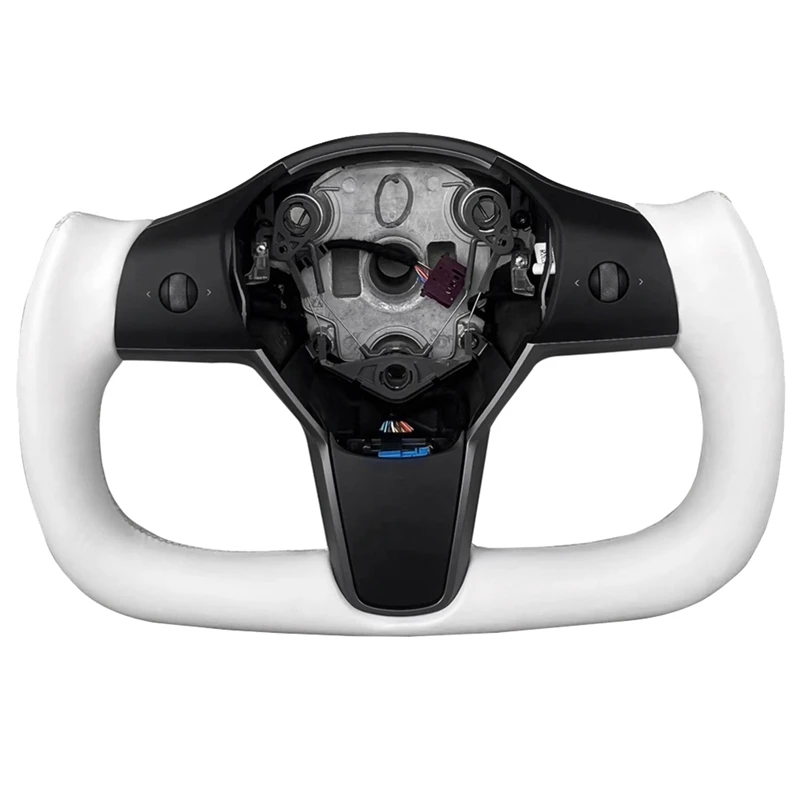 

С черной панелью и кнопкой, рулевое колесо для Tesla Model 3, модель Y 2017-2023, белая кожа (с подогревом)