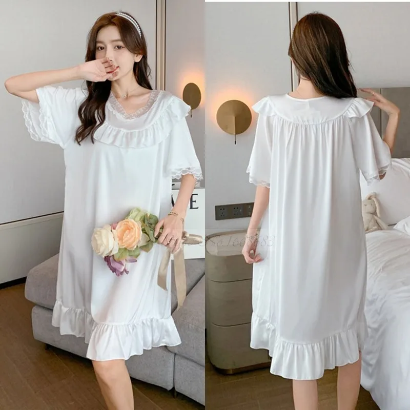 Pink Sweet Ruffles Nightdress Summer New Short Sleeve Female Sleepwear Sleepshirt Silky Rayon Nightgown Bathrobe Casual Homewear
Pink Sweet Ruffles Nightdress Summer New Short Sleeve Female Sleepwear Sleepshirt Silky Rayon Nightgown Bathrobe Casual Homewear