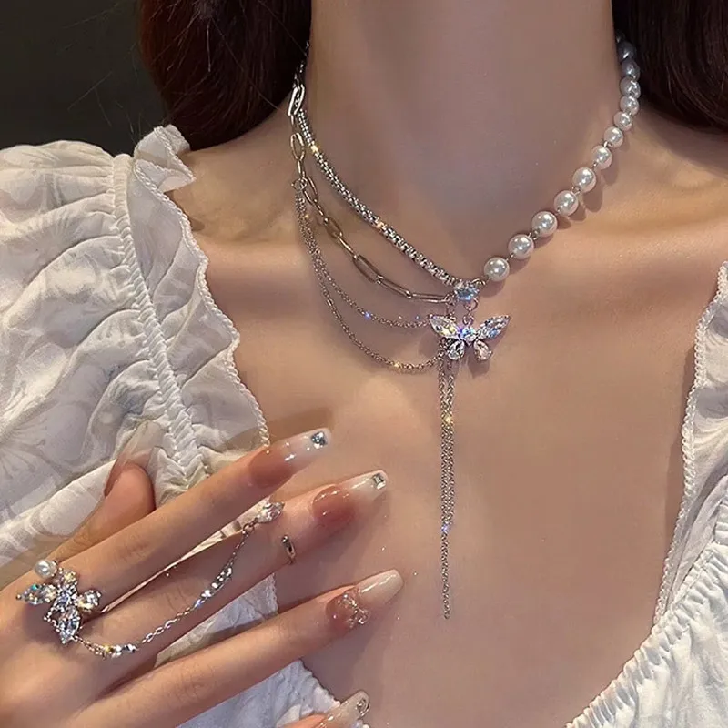 New Butterfly Pendant Necklace Ring Pearl Splice Chain Tassel Collar Chain Women's Advanced Design Feeling Neckchain
New Butterfly Pendant Necklace Ring Pearl Splice Chain Tassel Collar Chain Women's Advanced Design Feeling Neckchain