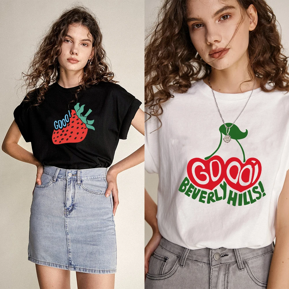 Women Summer Cherry Strawberry Letter Print Cute T-shirt Brand Basic Tee Cotton Fashion Drop Shoulder Tops Shirts Clothing
Women Summer Cherry Strawberry Letter Print Cute T-shirt Brand Basic Tee Cotton Fashion Drop Shoulder Tops Shirts Clothing