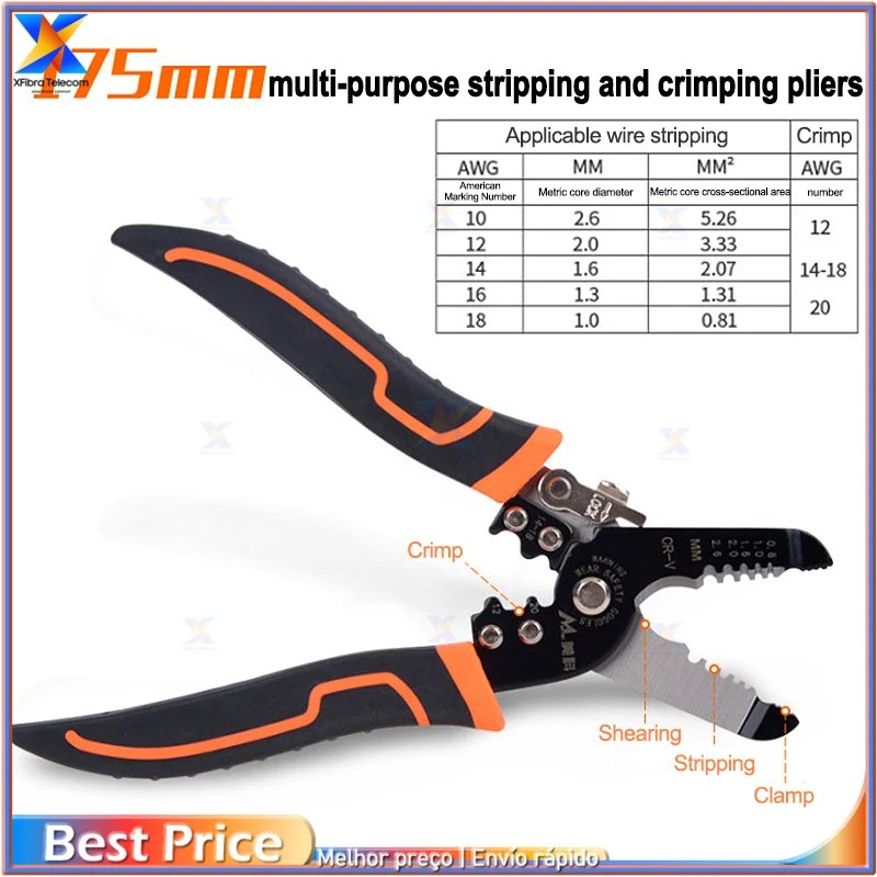 175mm Stripping Crimping Pliers Wire Stripper Multi Functional Ring Crimpper Electrician Peeling Network Cable Stripper Tools
175mm Stripping Crimping Pliers Wire Stripper Multi Functional Ring Crimpper Electrician Peeling Network Cable Stripper Tools