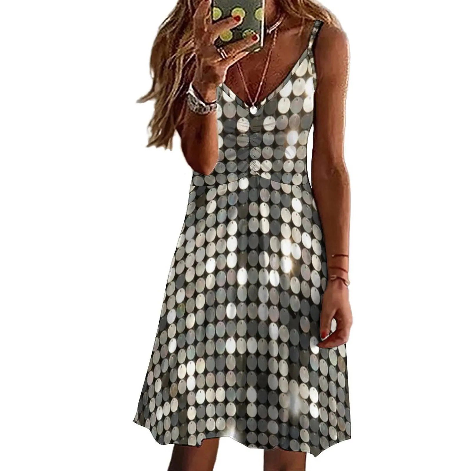 Женское платье с серебристым металлическим принтом, модные платья в Корейском стиле с принтом, весеннее сексуальное Повседневное платье на... 
Женское платье с серебристым металлическим принтом, модные платья в Корейском стиле с принтом, весеннее сексуальное Повседневное платье на...