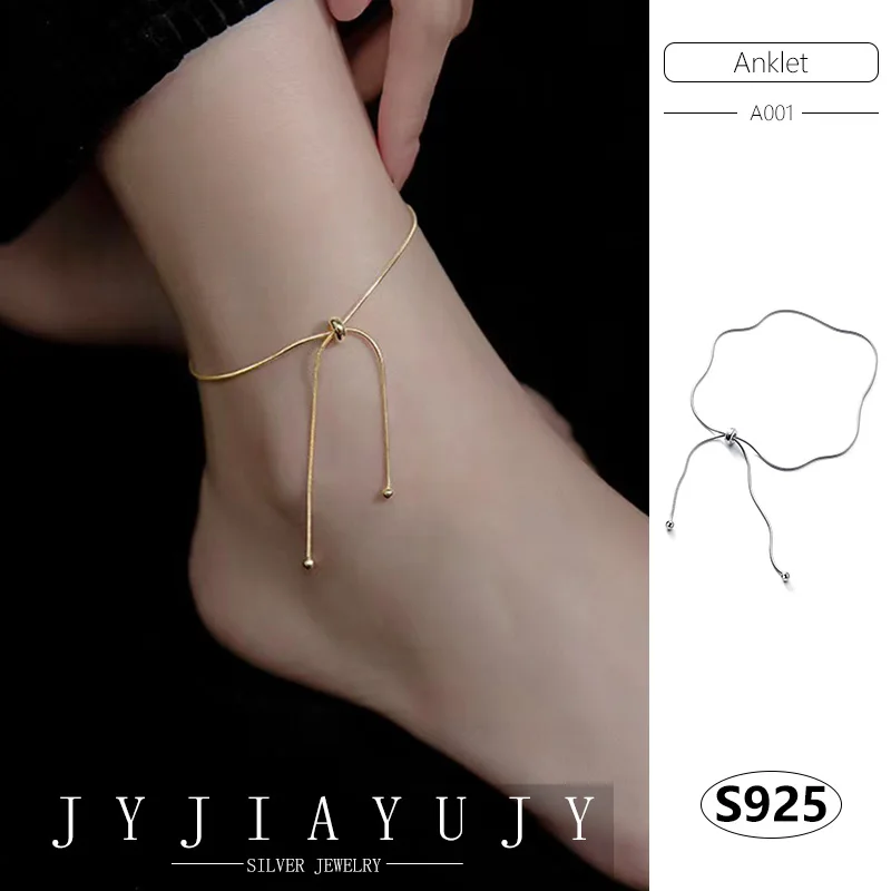 

JYJIAYUJY 100% Sterling Silver S925 Anklet 2 Color Adjustable Snake Chain Fashion Hypoallergenic Women Daily Jewelry Gift A001