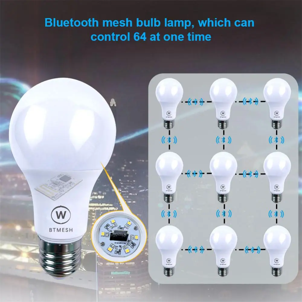 7W E27 LED Light Bulb Wireless BT Mesh Net Group Smart Bulb White Warm Light 110-240V Home Bedroom Decor Lighting
7W E27 LED Light Bulb Wireless BT Mesh Net Group Smart Bulb White Warm Light 110-240V Home Bedroom Decor Lighting