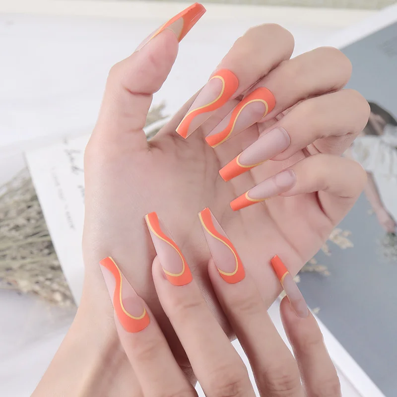 New Arrival Orange Matte Long Ballet French Nail Pop Ins Style Nail Patch Matte False Nail Wear Nail Enhancement Art 
New Arrival Orange Matte Long Ballet French Nail Pop Ins Style Nail Patch Matte False Nail Wear Nail Enhancement Art