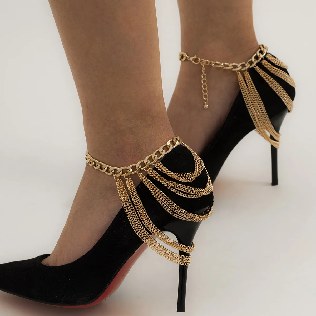 

1 PC Multilayer Link Chain metal Tassel Anklets for Women Bracelet on the Leg Decoration Sandals Beach high heels Accessories