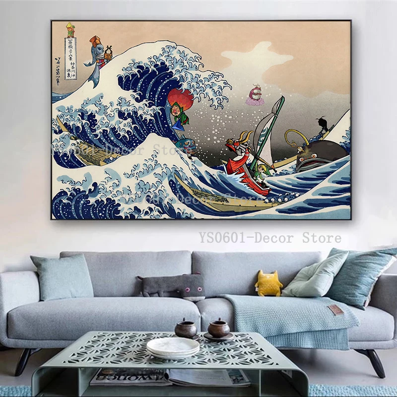 Плакат канагава легенда о Зельде ветровик великая волна Аниме игра холст