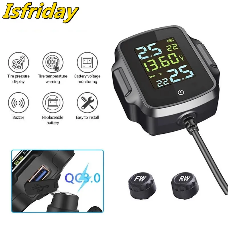 Motorcycle TPMS With QC 3.0 Fast Charging USB Output Motorbike Tire Pressure Monitoring System Tyre Temperature Alarm System
Motorcycle TPMS With QC 3.0 Fast Charging USB Output Motorbike Tire Pressure Monitoring System Tyre Temperature Alarm System