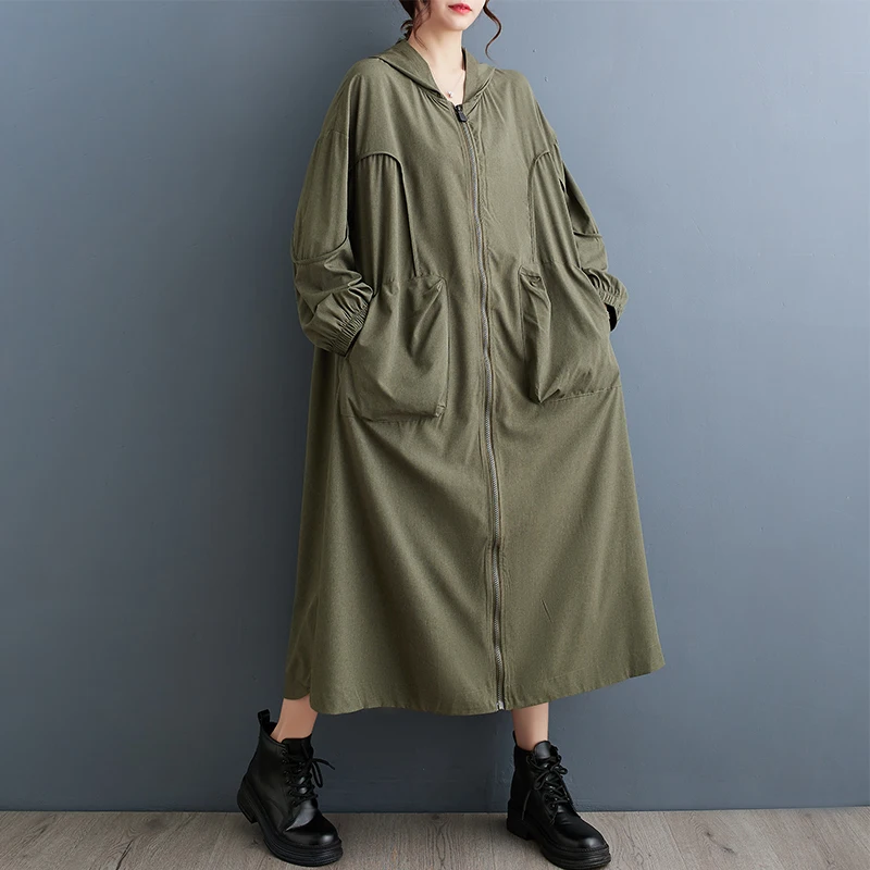 European American Style Big Pockets Hooded Zipper Loose Long Autumn Winter Outwear Trench Coats Street Fashion Women Casual Coat
European American Style Big Pockets Hooded Zipper Loose Long Autumn Winter Outwear Trench Coats Street Fashion Women Casual Coat