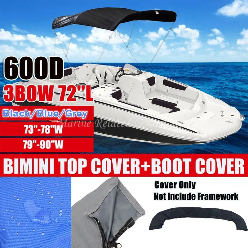 

3 Bow Bimini Top Boot Cover 600D No Frame Waterproof Yacht Boat Cover With Zipper Anti UV Dustproof Cover 73''-78''W 79''-90''W