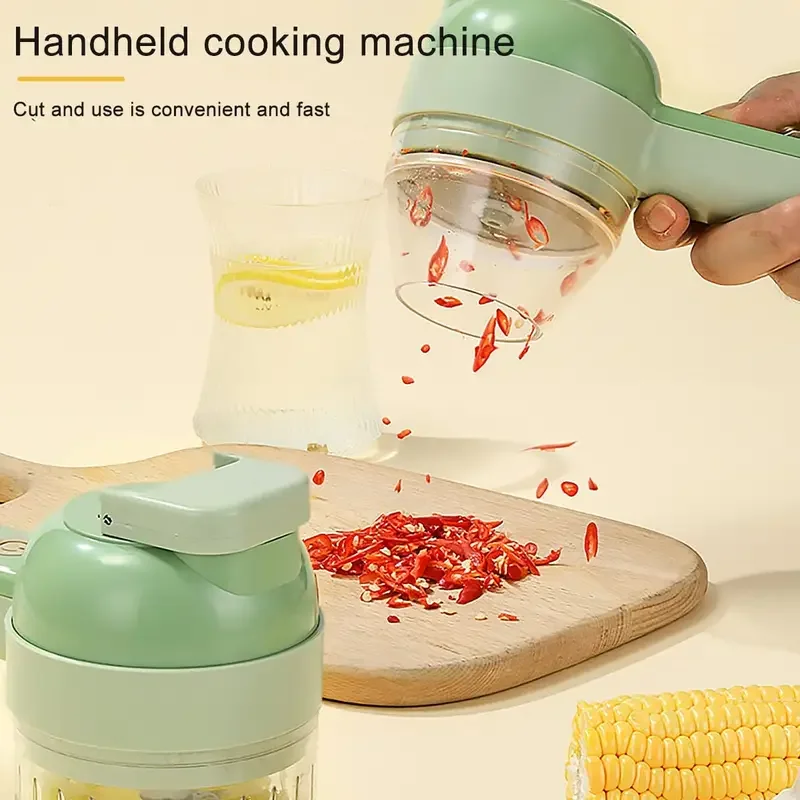 Handheld Electric Vegetable Chopper Set, Vegetable Cutter, Portable, Wireless, Garlic Mud Masher, Press and Slicer, 4 in 1, 1Pc
Handheld Electric Vegetable Chopper Set, Vegetable Cutter, Portable, Wireless, Garlic Mud Masher, Press and Slicer, 4 in 1, 1Pc