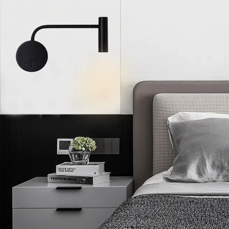 Nordic simple hotel project bedroom bed head round bright mounted LED reading small wall lamp with switch rotating spot light
Nordic simple hotel project bedroom bed head round bright mounted LED reading small wall lamp with switch rotating spot light