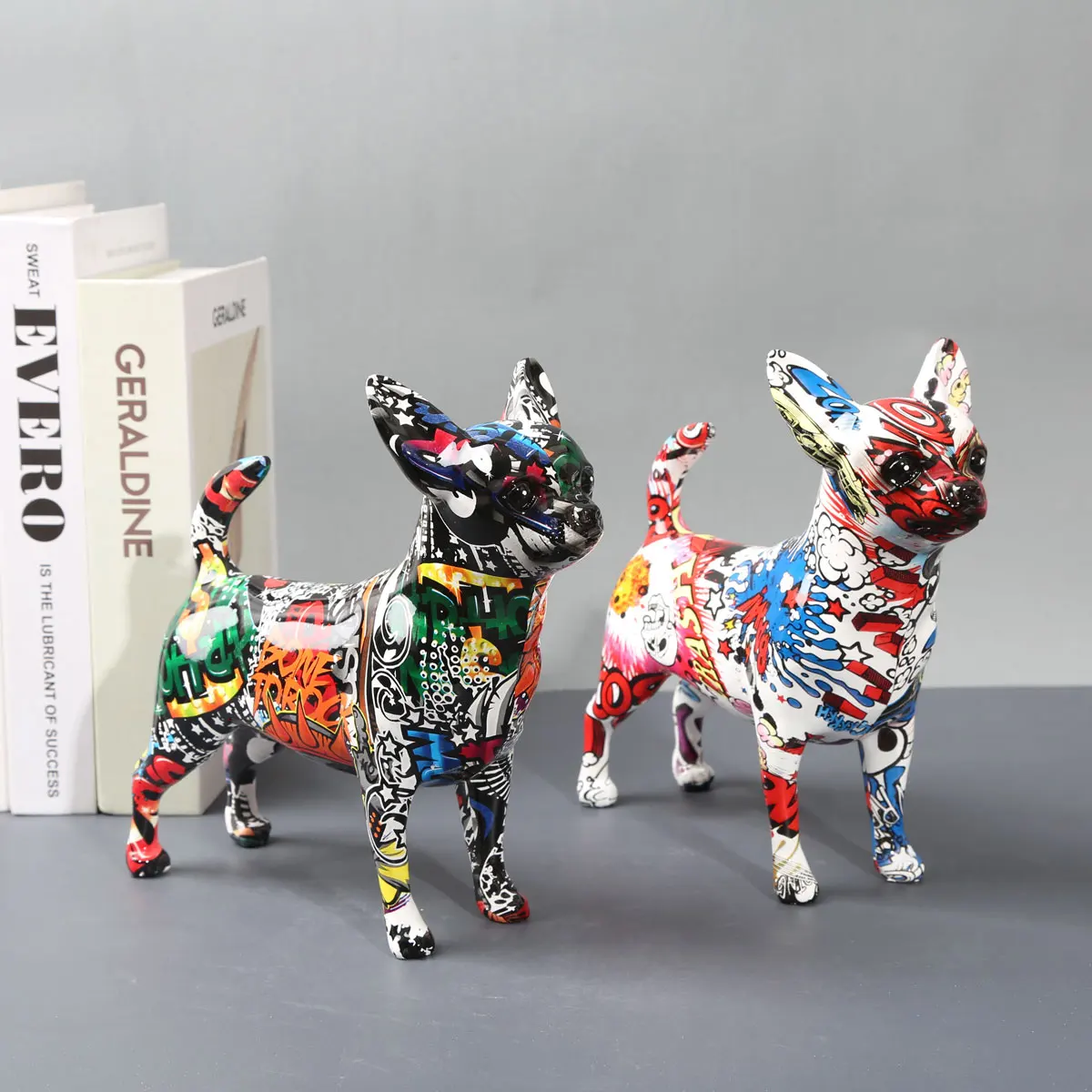 Simple Creative Painted Graffiti Color Chihuahua Dog Statue Decorations Home Entrance Wine Cabinet Office Decor Resin Crafts
Simple Creative Painted Graffiti Color Chihuahua Dog Statue Decorations Home Entrance Wine Cabinet Office Decor Resin Crafts