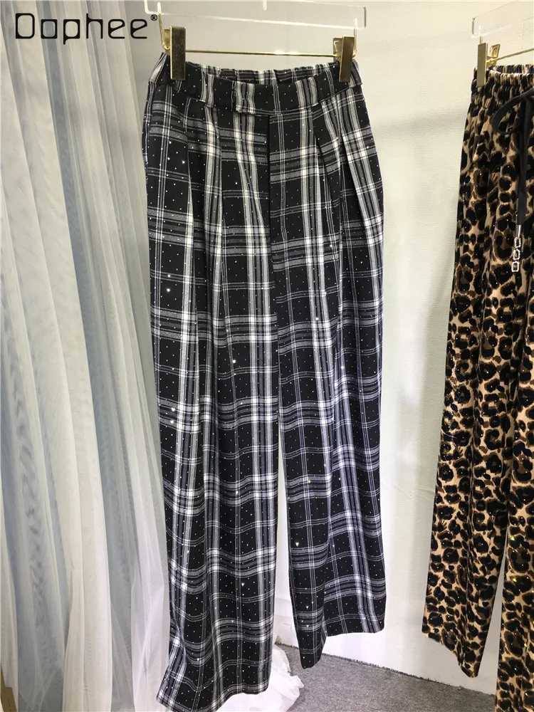 Fashion Hot Drilling Trousers for Women 2023 Autumn and Winter Elastic High Waist All-Matching Black Lattice Loose Pants Female
Fashion Hot Drilling Trousers for Women 2023 Autumn and Winter Elastic High Waist All-Matching Black Lattice Loose Pants Female