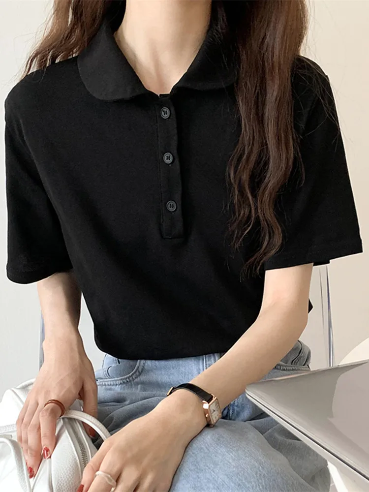 Summer 2022 New Solid Women's Polo Shirts Short Sleeve Turn-down Collar Bottom Casual Loose T-Shirts Chic Tops Female Students
Summer 2022 New Solid Women's Polo Shirts Short Sleeve Turn-down Collar Bottom Casual Loose T-Shirts Chic Tops Female Students