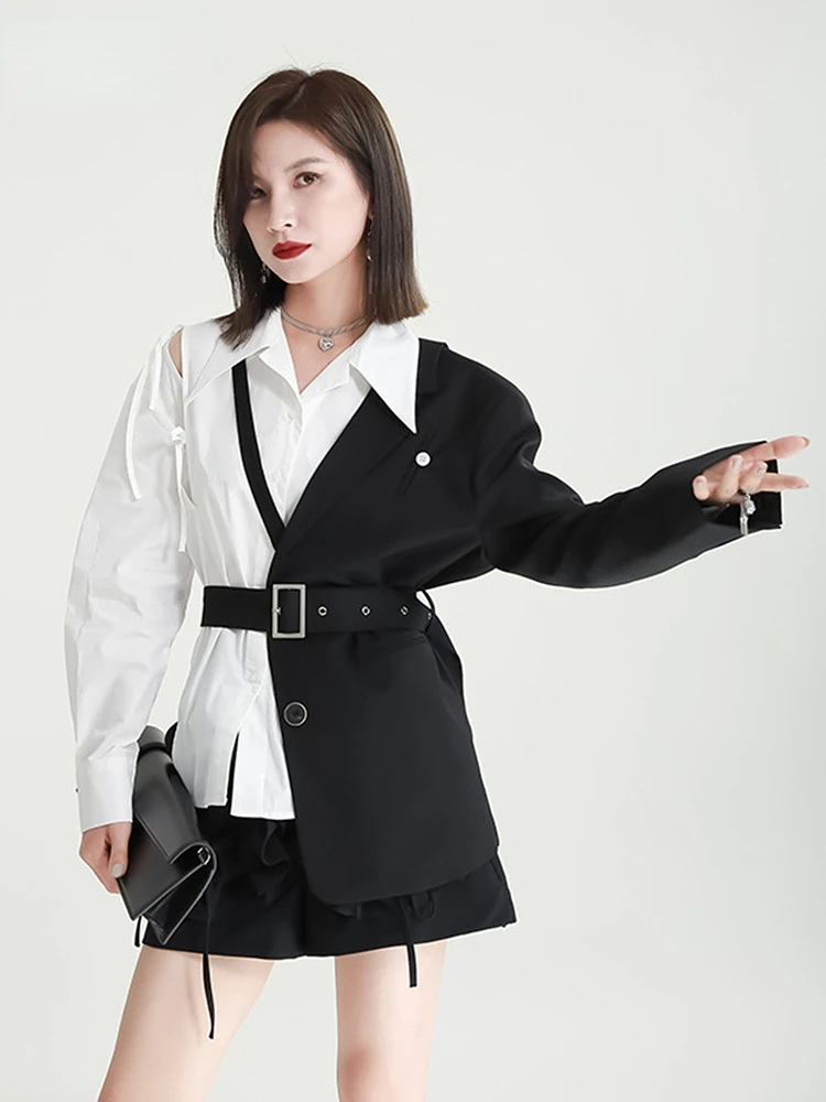 Women Black Belted Irregular Half Blazer New Lapel Long Sleeve Loose Fit Jacket Fashion Tide Spring Autumn 2023 1DF0256
Women Black Belted Irregular Half Blazer New Lapel Long Sleeve Loose Fit Jacket Fashion Tide Spring Autumn 2023 1DF0256