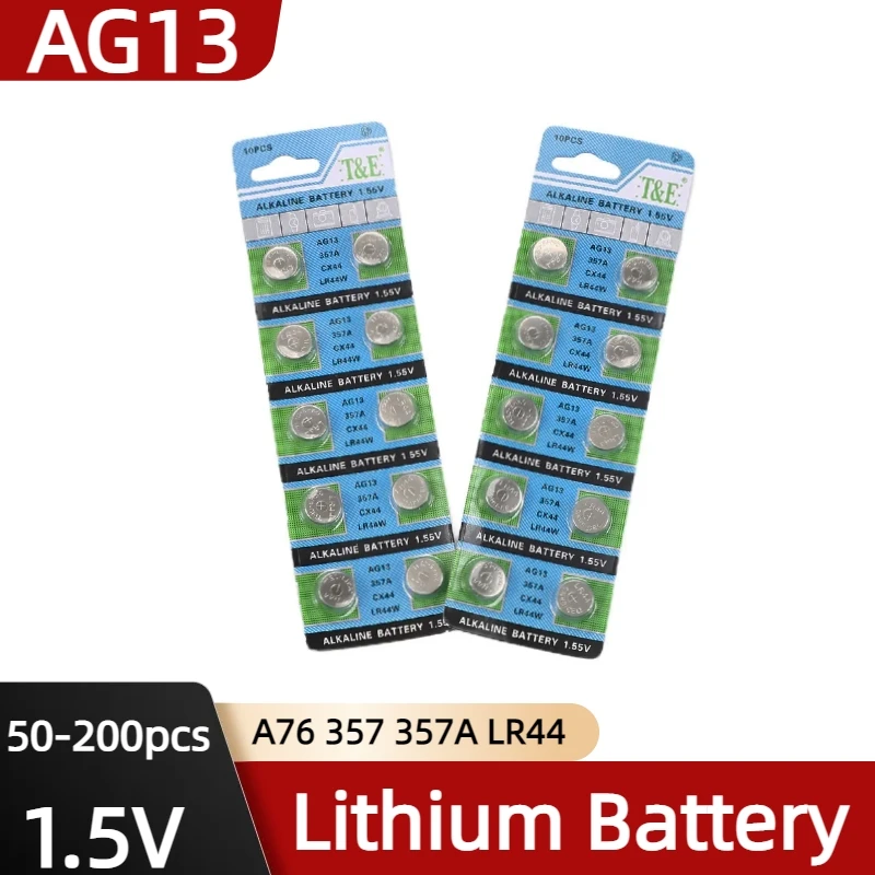

Original 50-200PCS AG13 LR44 1.55V Alkaline Battery A76 357 357A LR1154 SR1154 SR44 For Watch Toy Pedometer Button Coin Cell