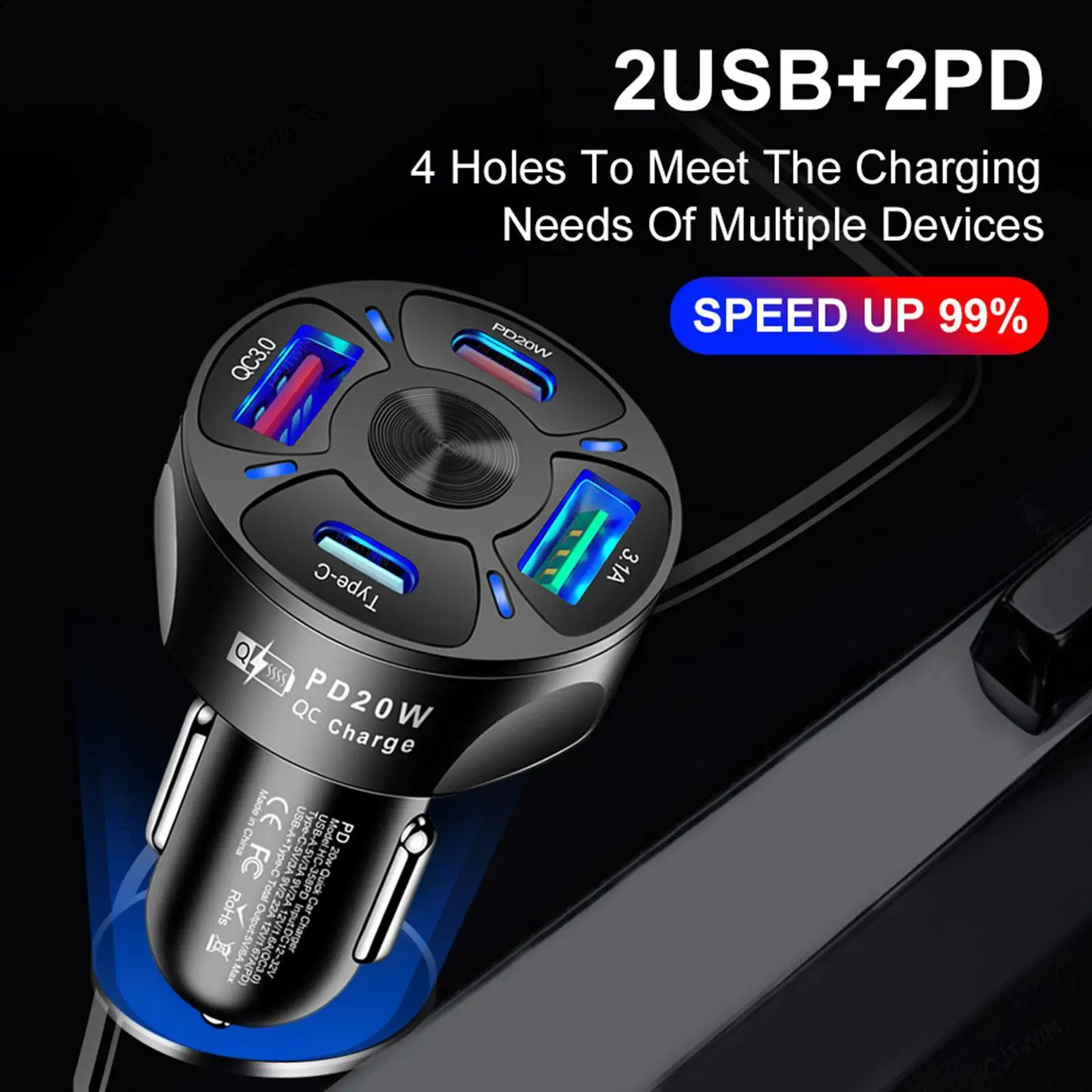 Автомобильное зарядное устройство с 4 портами USB Type-C и поддержкой быстрой зарядки
Автомобильное зарядное устройство с 4 портами USB Type-C и поддержкой быстрой зарядки