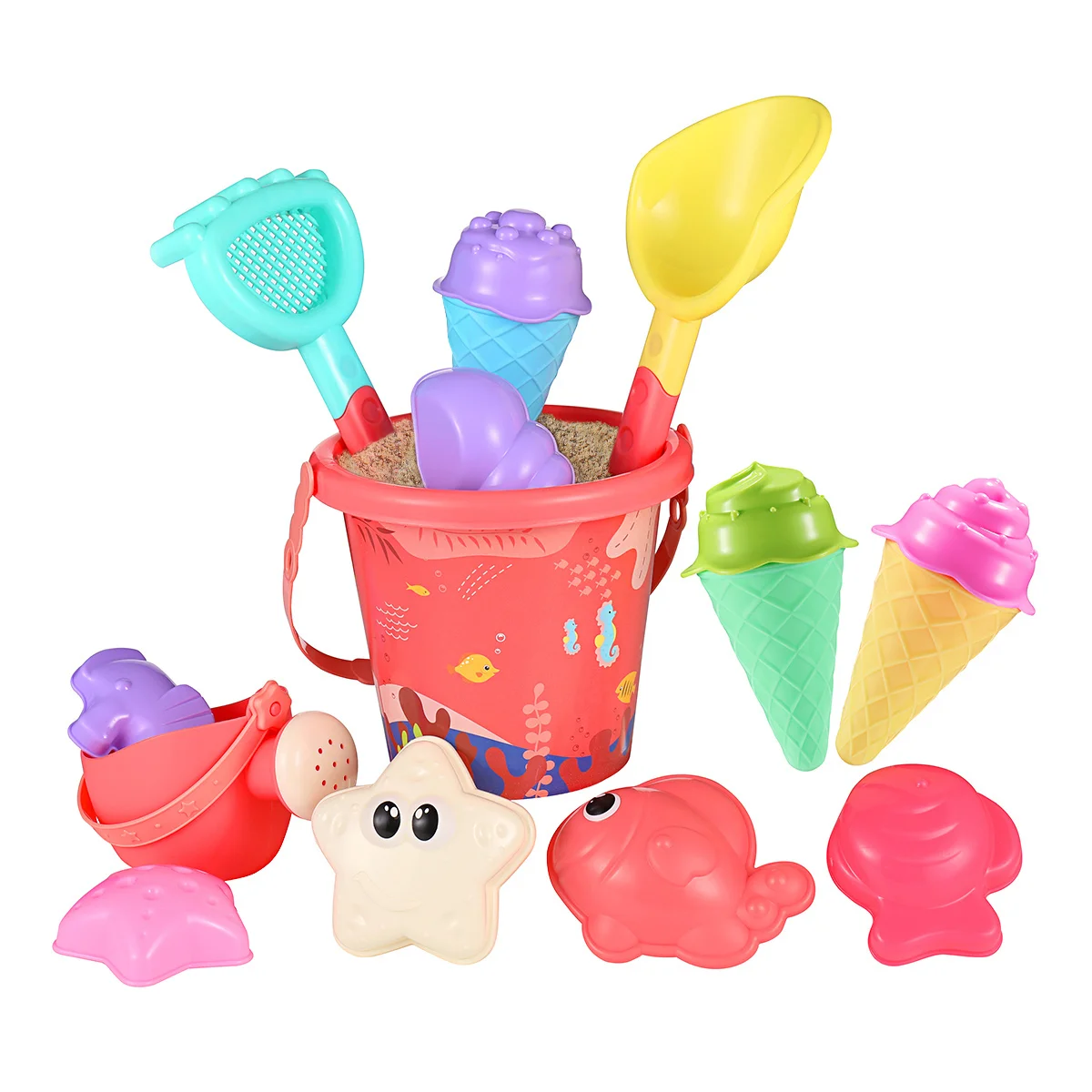 iBaseToy 16Pcs Beach Set Multicolor Sand Mold Kits with Cartoon Molds and Bucket for Pools Backyard and Sandbox
iBaseToy 16Pcs Beach Set Multicolor Sand Mold Kits with Cartoon Molds and Bucket for Pools Backyard and Sandbox