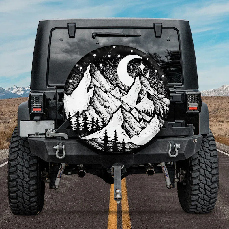 

Mountain Views - Shadows Camping Truck Tire Cover, Camper Truck, Spare Tire Cover For Car, Personalized Camper Tire Cover,