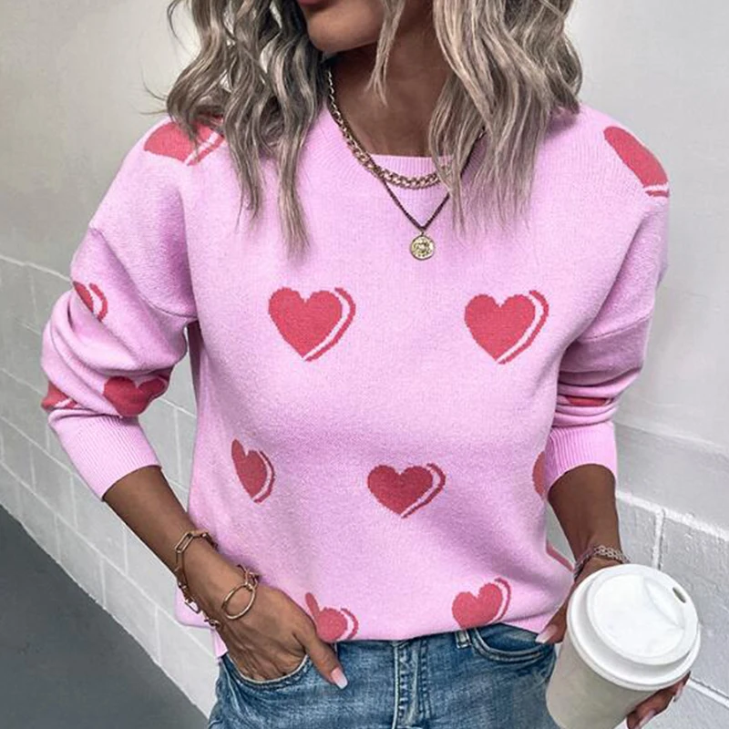 Fashion Long Sleeve Female Commute Loose Jumper Fall Winter Playful Love Printed Knitted Sweater Women O Neck Pullover Sweater
Fashion Long Sleeve Female Commute Loose Jumper Fall Winter Playful Love Printed Knitted Sweater Women O Neck Pullover Sweater