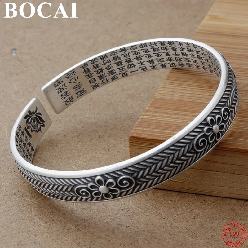 Браслет BOCAI из серебра 100% пробы, S999, классический узор лотоса, узор в виде сердца, сутры, ручная работа, серебряный браслет для женщин
Браслет BOCAI из серебра 100% пробы, S999, классический узор лотоса, узор в виде сердца, сутры, ручная работа, серебряный браслет для женщин
