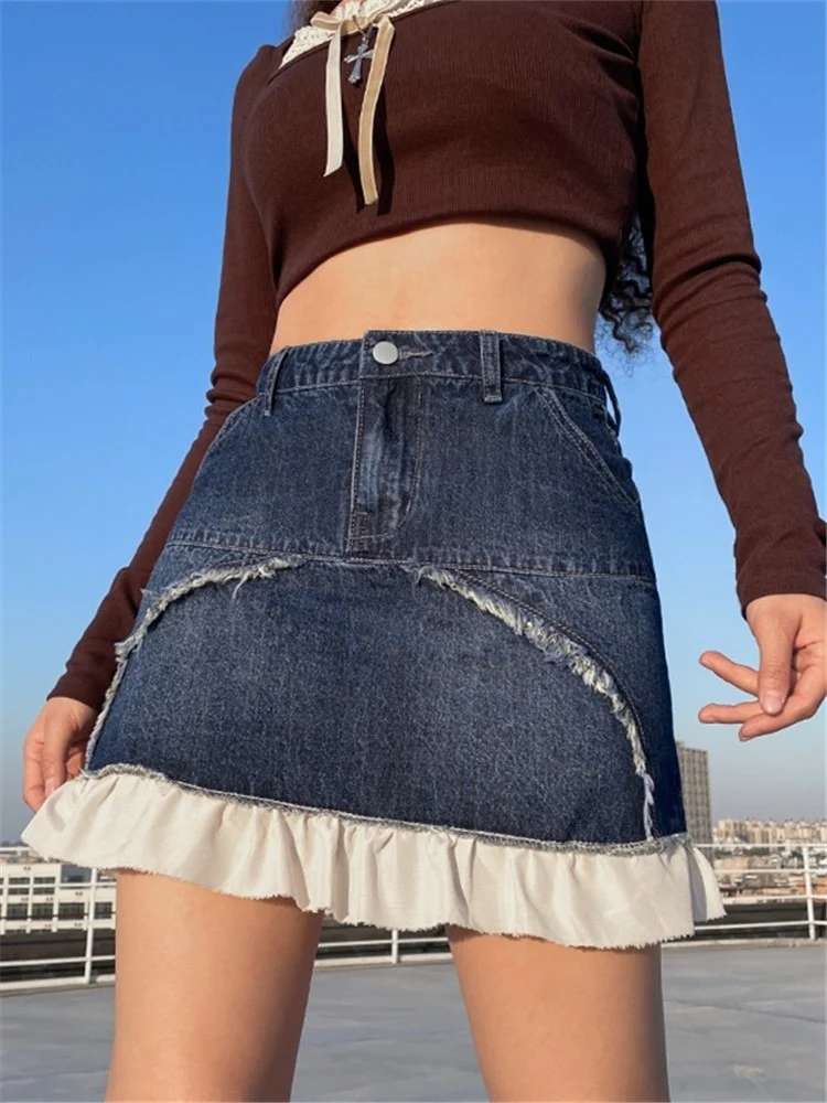 Cute Slim Sweetheart Fashion Patchwork Ruffles High Waist Women Casual Vintage Mini Skirt Harajuku Girl A-line Denim Skirts
Cute Slim Sweetheart Fashion Patchwork Ruffles High Waist Women Casual Vintage Mini Skirt Harajuku Girl A-line Denim Skirts