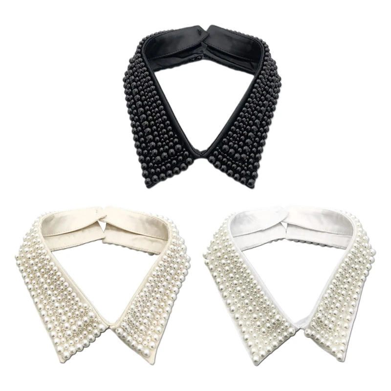 

449B Stylish Decorative False Collar Choker Pearls Embellished Detachable Lapel Collar All-match for Mother's Day