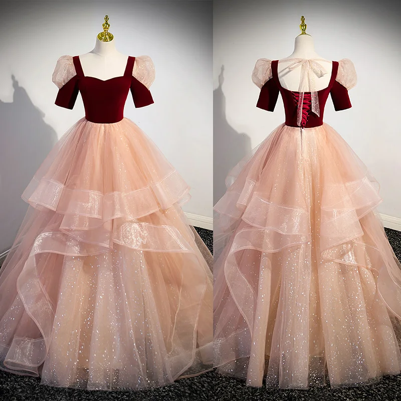Evening Dress Short Sleeves Pleat Floor-Length Strapless Burgundy Lace Up Tulle A-Line Elegant Party Formal Dresses Woman B2758
Evening Dress Short Sleeves Pleat Floor-Length Strapless Burgundy Lace Up Tulle A-Line Elegant Party Formal Dresses Woman B2758