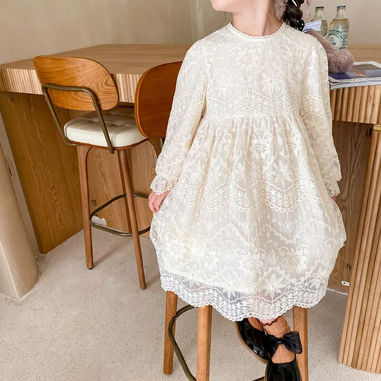 Children Skirt Spring Autumn Girl Fairy Embroidered Flowers Long Sleeve Lace Dress Knee Length Crew Neck Girls Clothes
Children Skirt Spring Autumn Girl Fairy Embroidered Flowers Long Sleeve Lace Dress Knee Length Crew Neck Girls Clothes