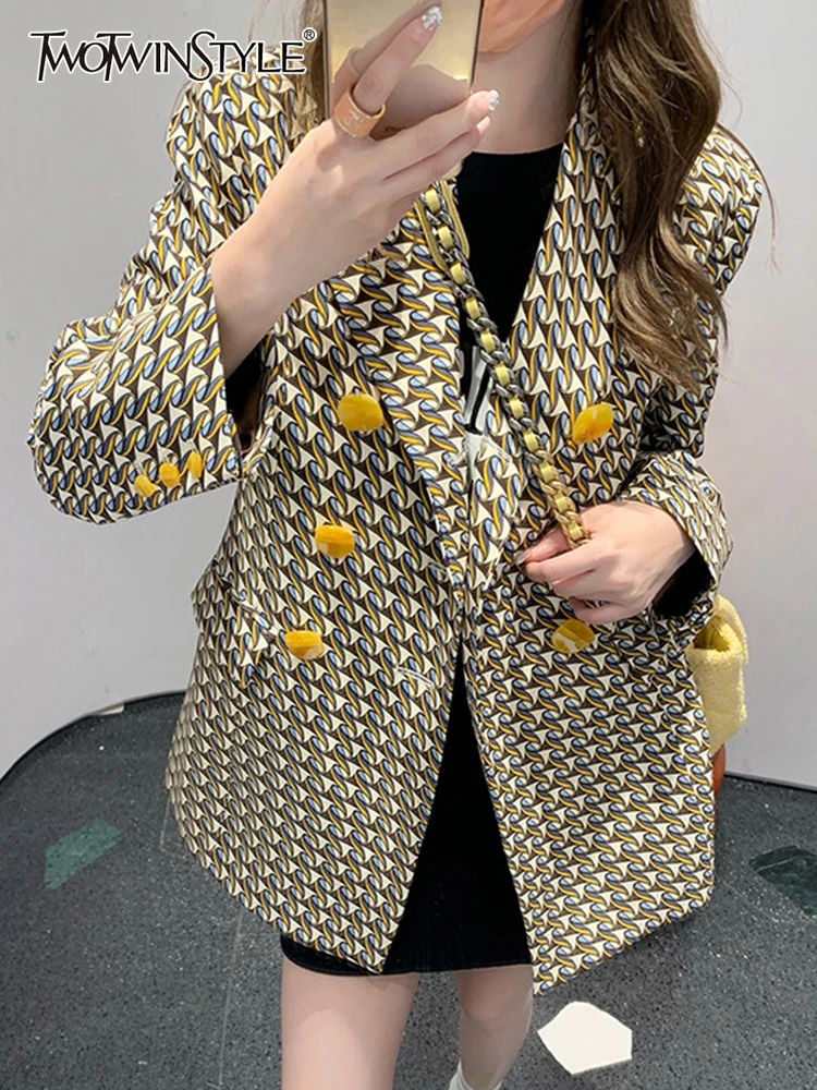 TWOTWINSTYLE Print Blazers Female Notched Collar Long Sleeve Colorblock Patchwork Double Breasted Coats Female Clothing Vintage
TWOTWINSTYLE Print Blazers Female Notched Collar Long Sleeve Colorblock Patchwork Double Breasted Coats Female Clothing Vintage
