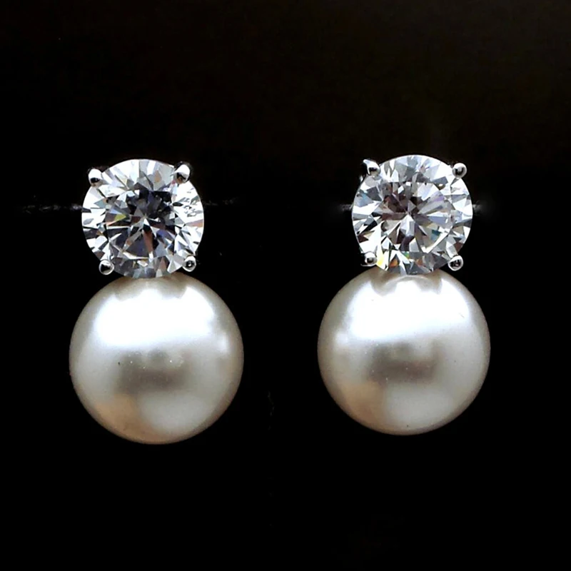 

Huitan Dainty Women Imitation Pearl Stud Earrings Silver Color Eternity Wedding Earrings Daily Wear Temperament Elegant Jewelry