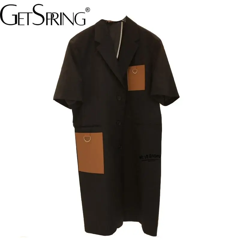 GetSpring Women Blazer Short Sleeve Patchwork Single Breasted X-Long Suit Coat Fashion Loose Casual Female Overcoat 2022 New
GetSpring Women Blazer Short Sleeve Patchwork Single Breasted X-Long Suit Coat Fashion Loose Casual Female Overcoat 2022 New
