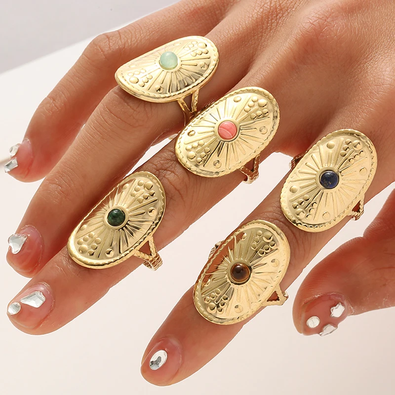 Bohemia Oval Natural Stone Adjustable Opening Rings for Women Gold Plated Stainless Steel Ring Finger Rings Jewelry Party Gifts
Bohemia Oval Natural Stone Adjustable Opening Rings for Women Gold Plated Stainless Steel Ring Finger Rings Jewelry Party Gifts