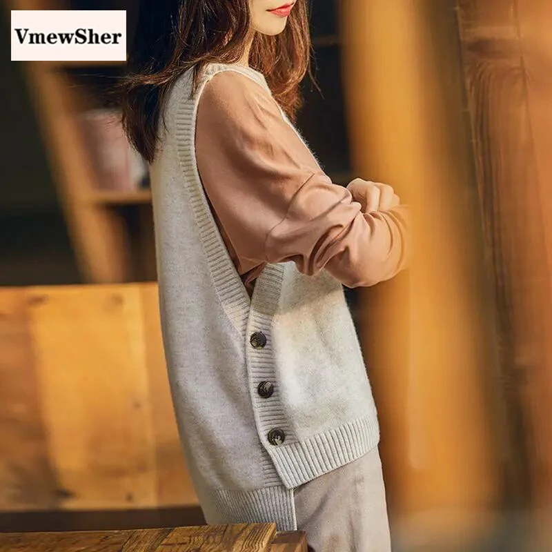 VmewSher New Side Buttons Spring Women Sweater Vest Casual Solid Color Sleeveless Female Irregular Knitted O Neck Pullover Tops
VmewSher New Side Buttons Spring Women Sweater Vest Casual Solid Color Sleeveless Female Irregular Knitted O Neck Pullover Tops