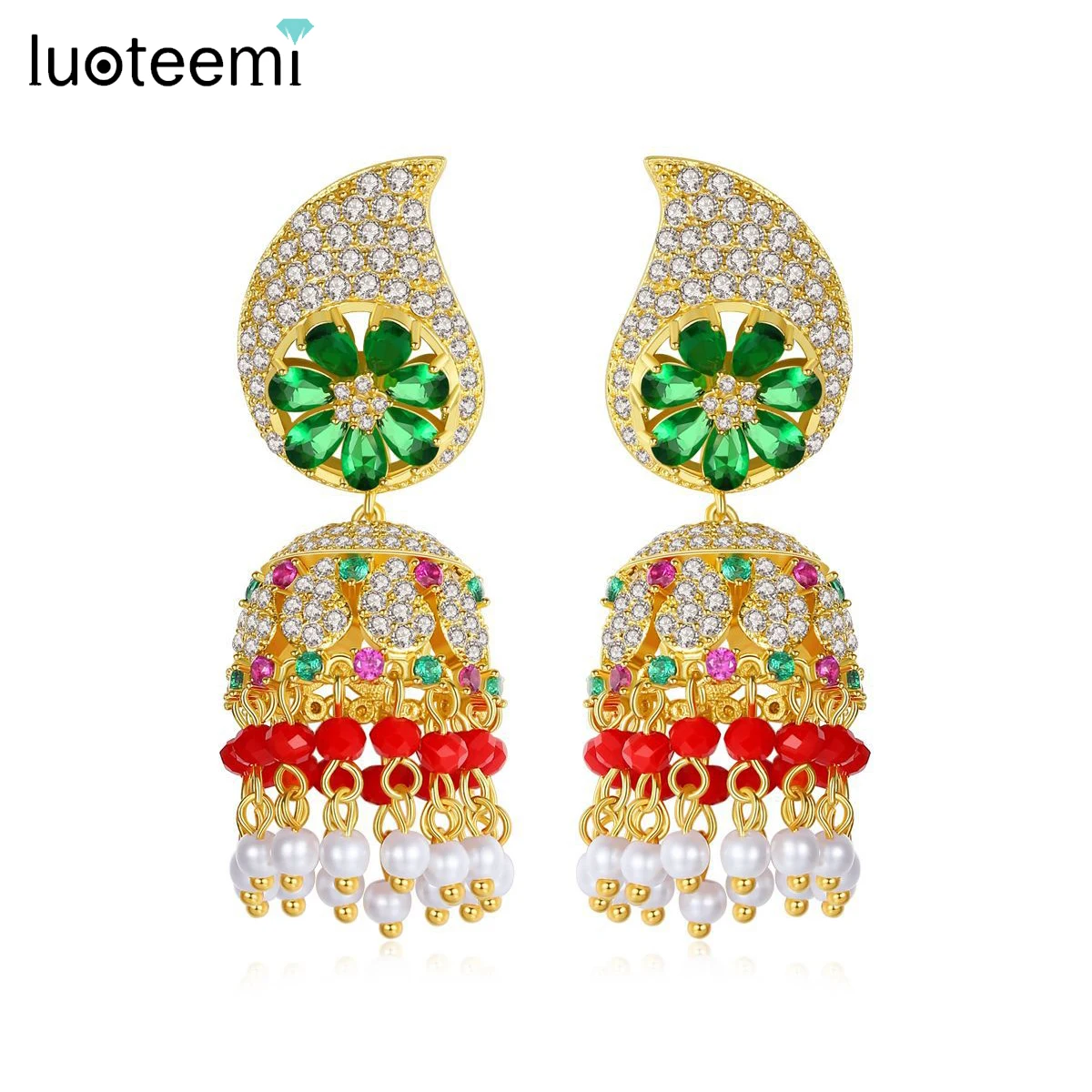 LUOTEEMI Luxury Design Indian Colorful Big Drop Earrings for Wome Wedding Party with AAA CZ Flower Drop Earrings Fashion Jewelry
LUOTEEMI Luxury Design Indian Colorful Big Drop Earrings for Wome Wedding Party with AAA CZ Flower Drop Earrings Fashion Jewelry