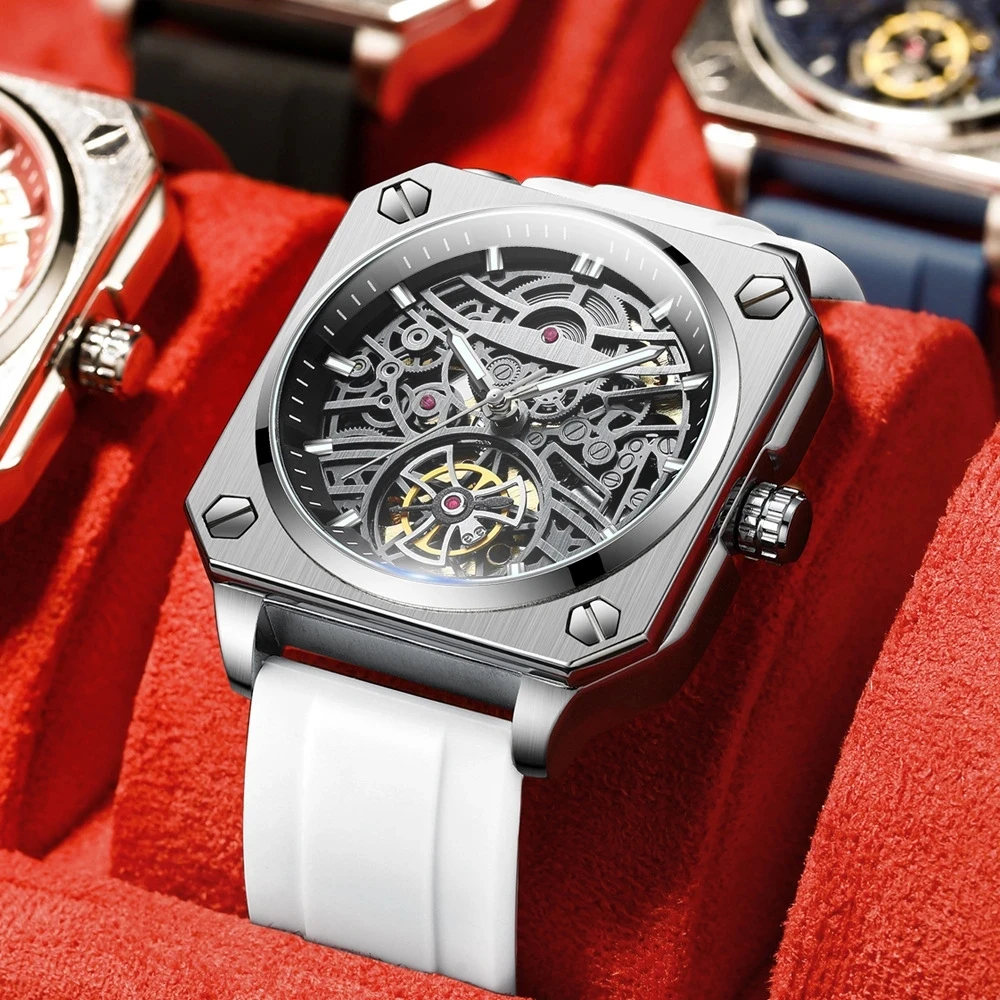 

2023 New Top Brand Luxury BOX BINBOND H1133 Tourbillon Mechanical Watch Men Automatic Steel Strap Skeleton Mens Watches