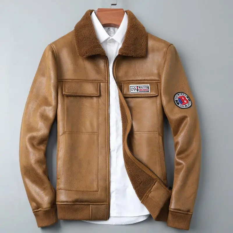 Mens Fleece Leather Jackets Warm Thick Outwear Man Windbreaker Fur Collar Coat Male Fashion Winter Fleece Coat High Quality New
Mens Fleece Leather Jackets Warm Thick Outwear Man Windbreaker Fur Collar Coat Male Fashion Winter Fleece Coat High Quality New