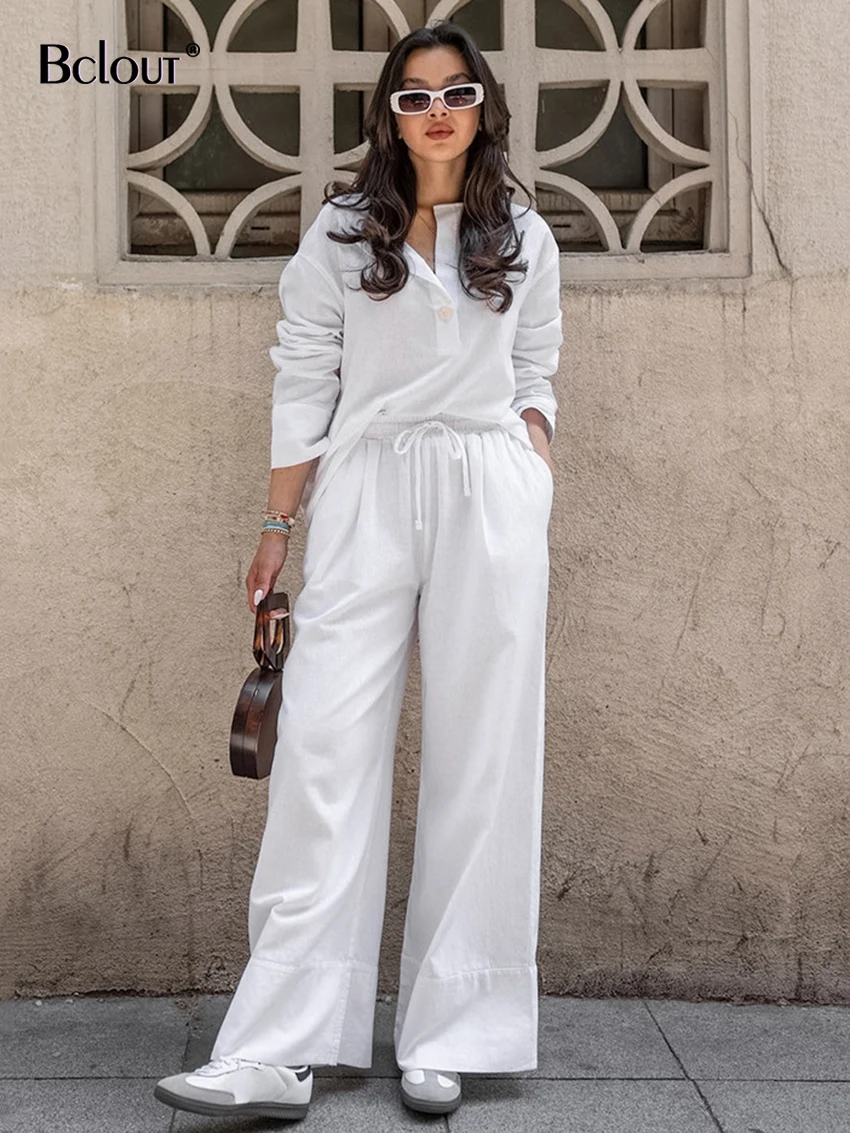 Bclout Elegant White Loose Pants Sets Womens 2 Pieces Summer Linen O-Neck Long Sleeve Tops Fashion Lace-Up Wide Leg Pants Suits
Bclout Elegant White Loose Pants Sets Womens 2 Pieces Summer Linen O-Neck Long Sleeve Tops Fashion Lace-Up Wide Leg Pants Suits