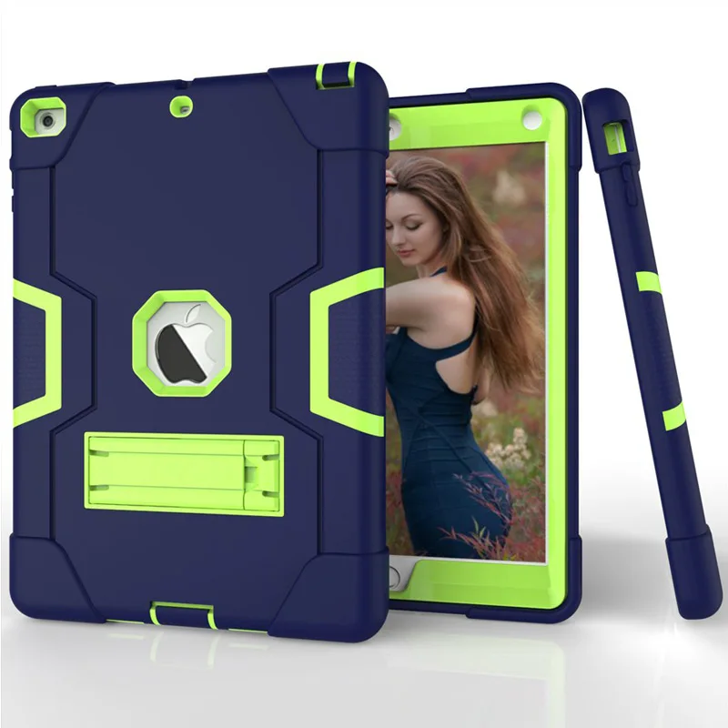 

Silicone Shockproof Case For iPad Air 2 A1566 A1567 Cover For Ipad Air 2G Cover Kids Safe Armor Heavy Duty Rubber Case + Film