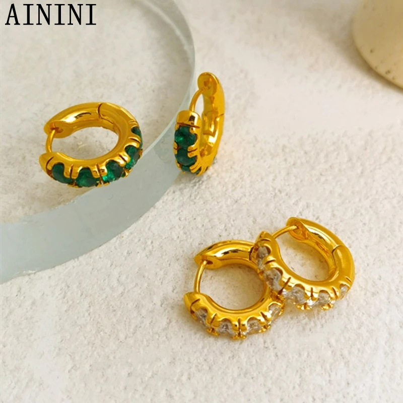 Fashion Jewelry Small Round Hoop Earrings Popular Style Golden Plated Brass Clear Green High Quality Zircon Earrings Gifts 
Fashion Jewelry Small Round Hoop Earrings Popular Style Golden Plated Brass Clear Green High Quality Zircon Earrings Gifts