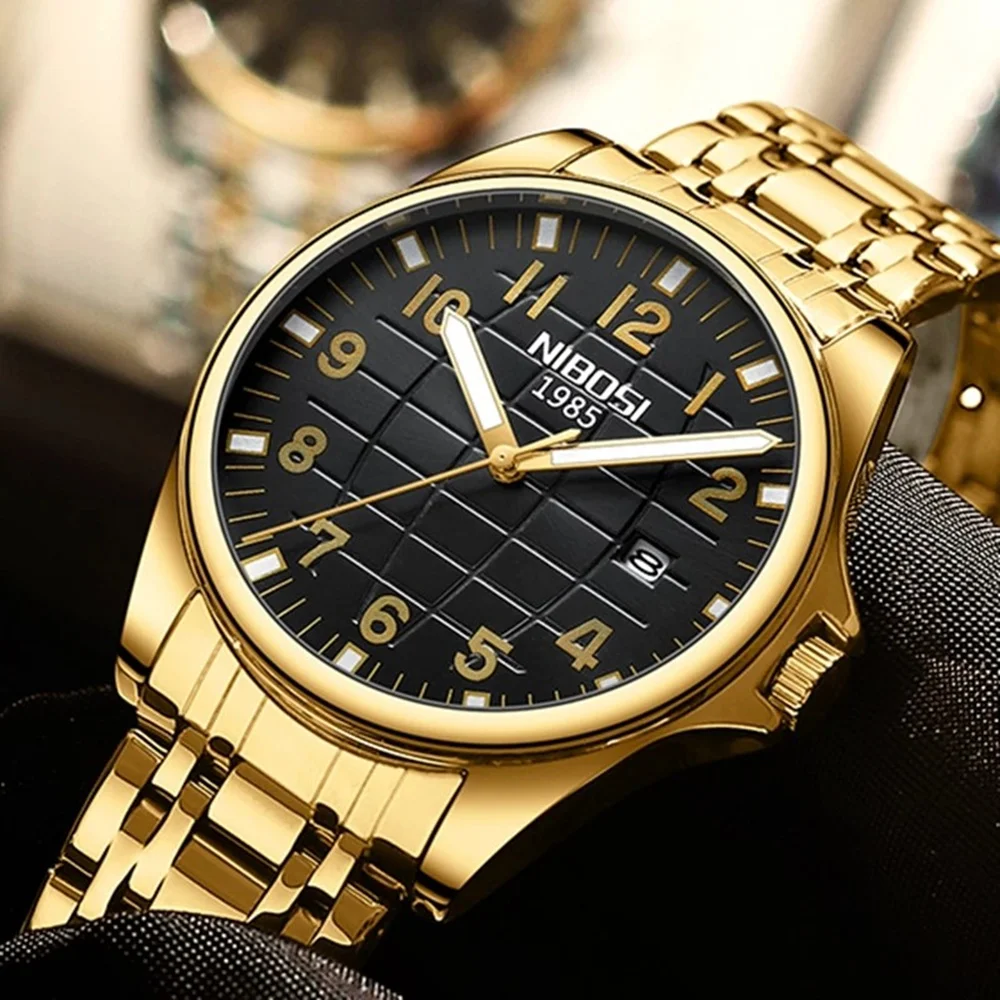 

NIBOSI Top Brand Luxury Mens Watches Luminous Waterproof Stainless Steel Quartz Watch for Men Date Calendar Business Wristwatch