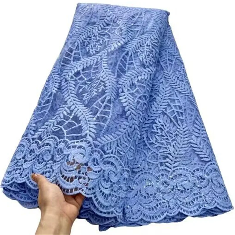 

2023 небесно-голубая новейшая африканская кружевная ткань с вышивкой 5 ярдов Высококачественная нигерийская женская свадебная французская Тюль Asoebi кружевная зеленая