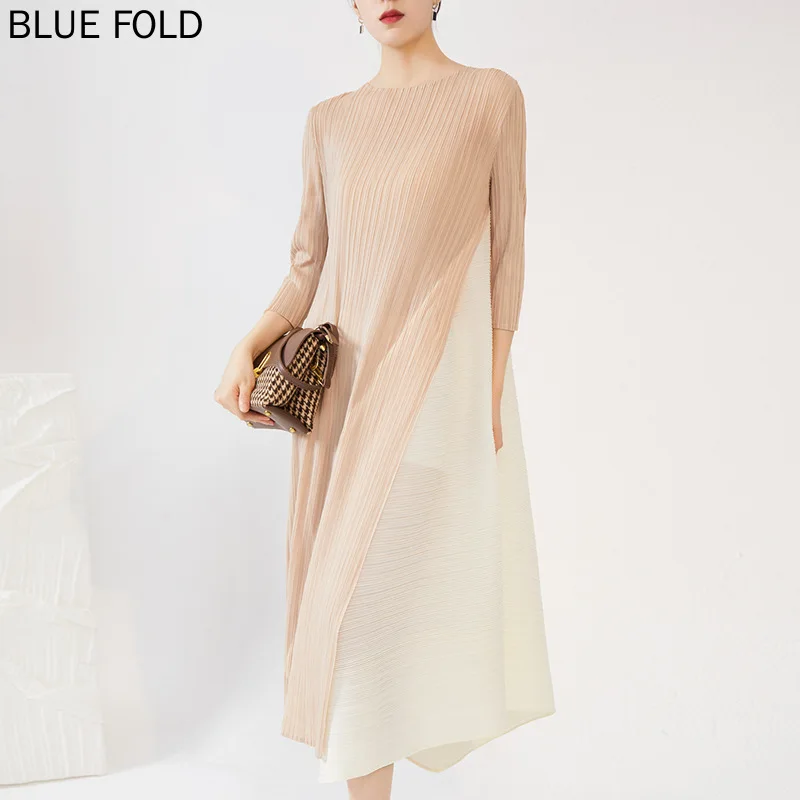 Miyake Pleated Dress Women's Summer Design Round Neck Contrast Color Irregular Mid-length Loose Casual All-match PLEATS Vestido
Miyake Pleated Dress Women's Summer Design Round Neck Contrast Color Irregular Mid-length Loose Casual All-match PLEATS Vestido